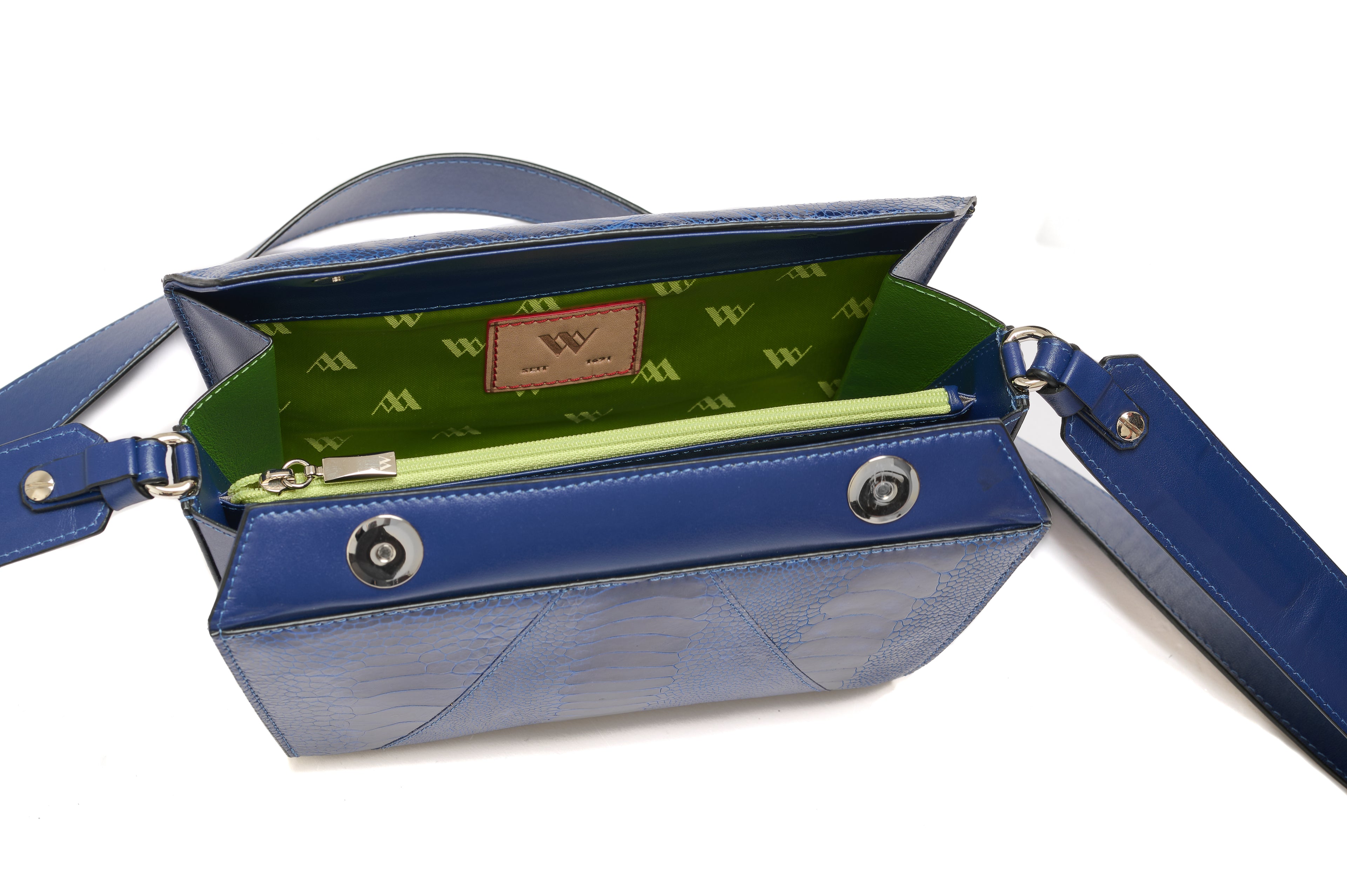 Lottie - Blue African Ostrich Leg Leather Crossbody Bag