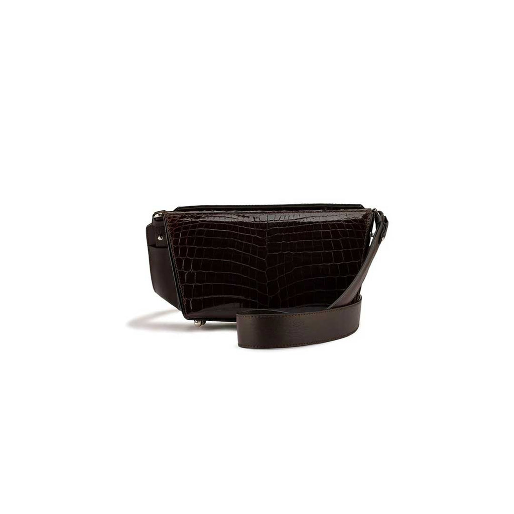 Lottie - Dark Brown Crocodile Leather Crossbody Bag