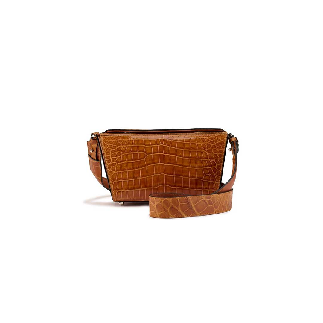 Lottie - Brown Crocodile Leather Crossbody Bag