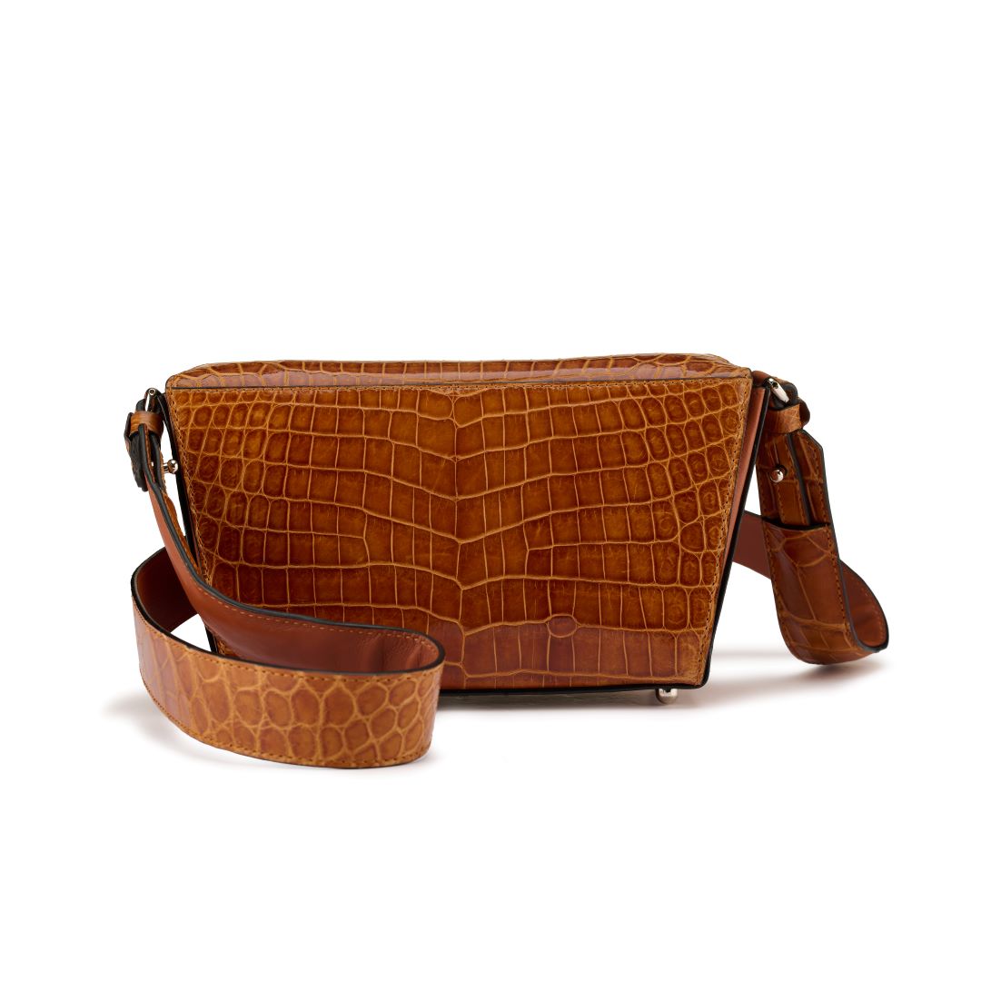 Lottie - Brown Crocodile Leather Crossbody Bag