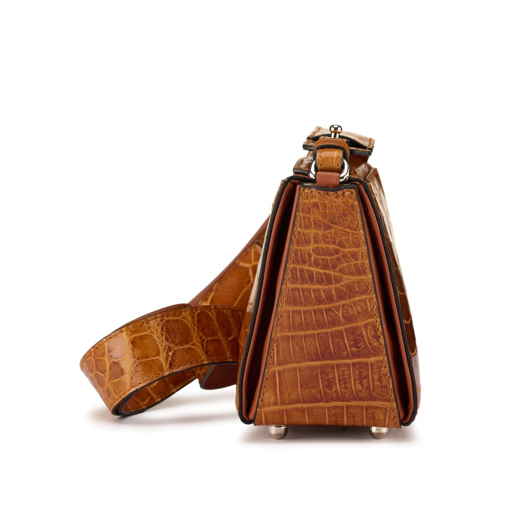 Lottie - Brown Crocodile Leather Crossbody Bag