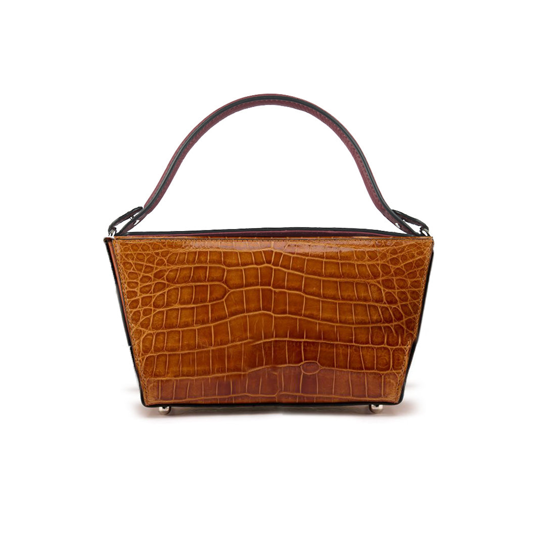 Lottie - Brown Crocodile Leather Crossbody Bag
