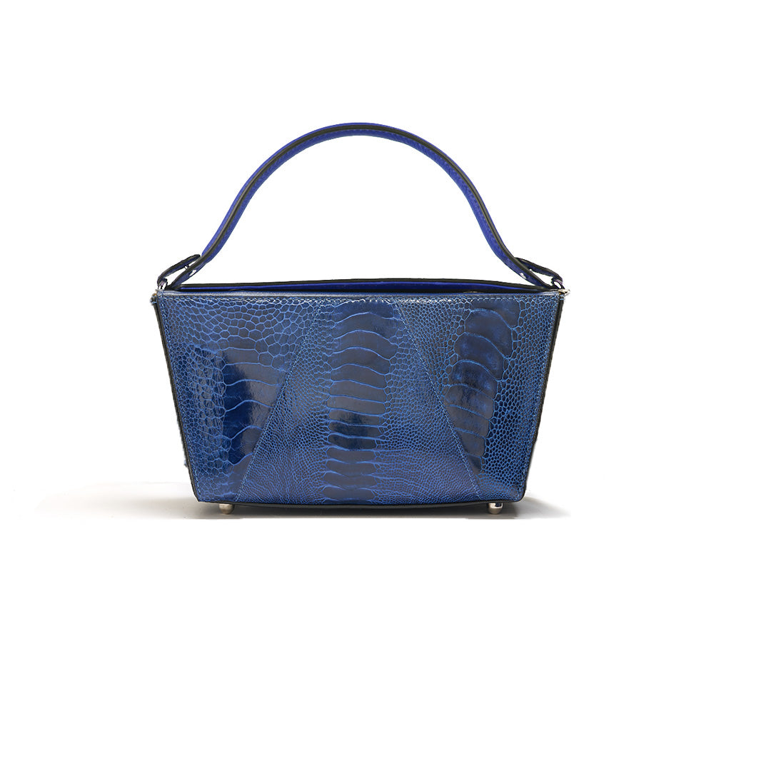 Lottie - Blue African Ostrich Leg Leather Crossbody Bag