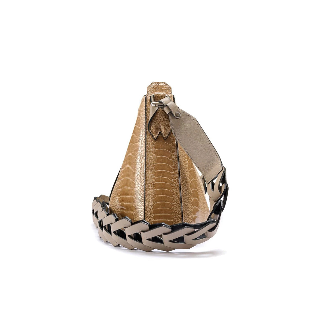 Luna - Beige African Ostrich Leg Leather Shoulder Bag