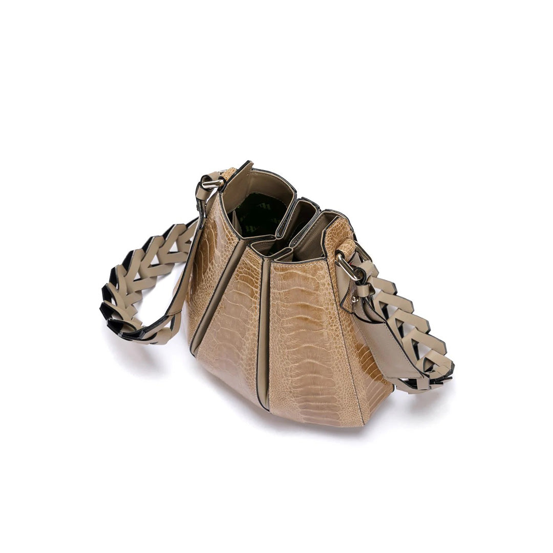 Luna - Beige African Ostrich Leg Leather Shoulder Bag