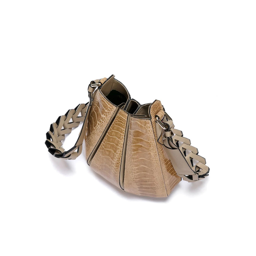 Luna - Beige African Ostrich Leg Leather Shoulder Bag