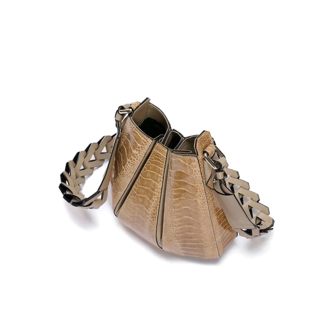 Luna - Beige African Ostrich Leg Leather Shoulder Bag
