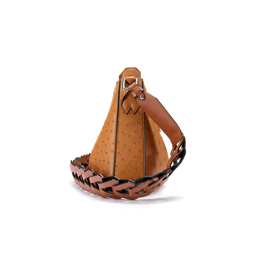 Luna - Light Brown African Ostrich Quill Leather Shoulder Bag