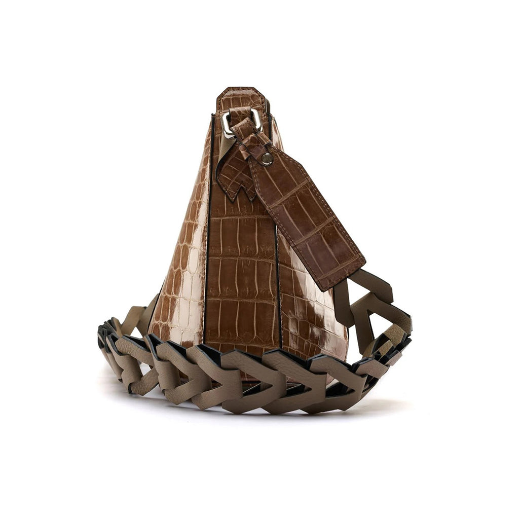 Luna - Brown Crocodile Leather Shoulder Bag