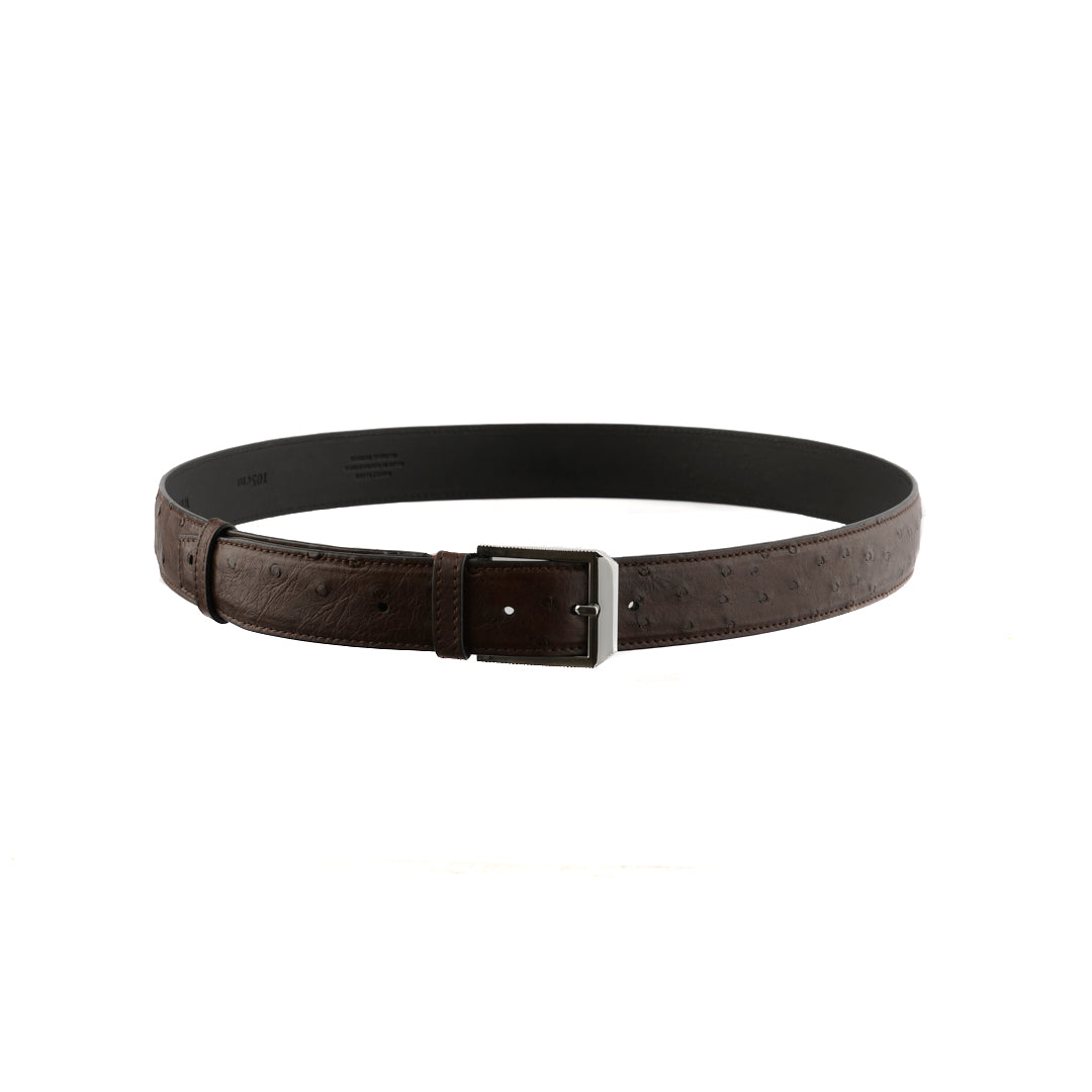 A brown leather belt with a silver buckle