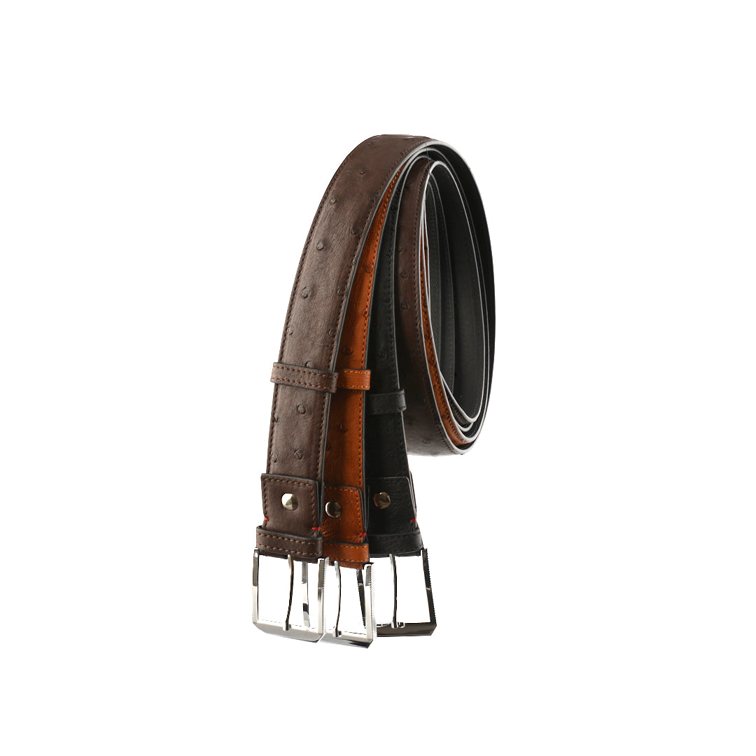 Men's 38mm Belt - Dark Brown Ostrich Quill Leather