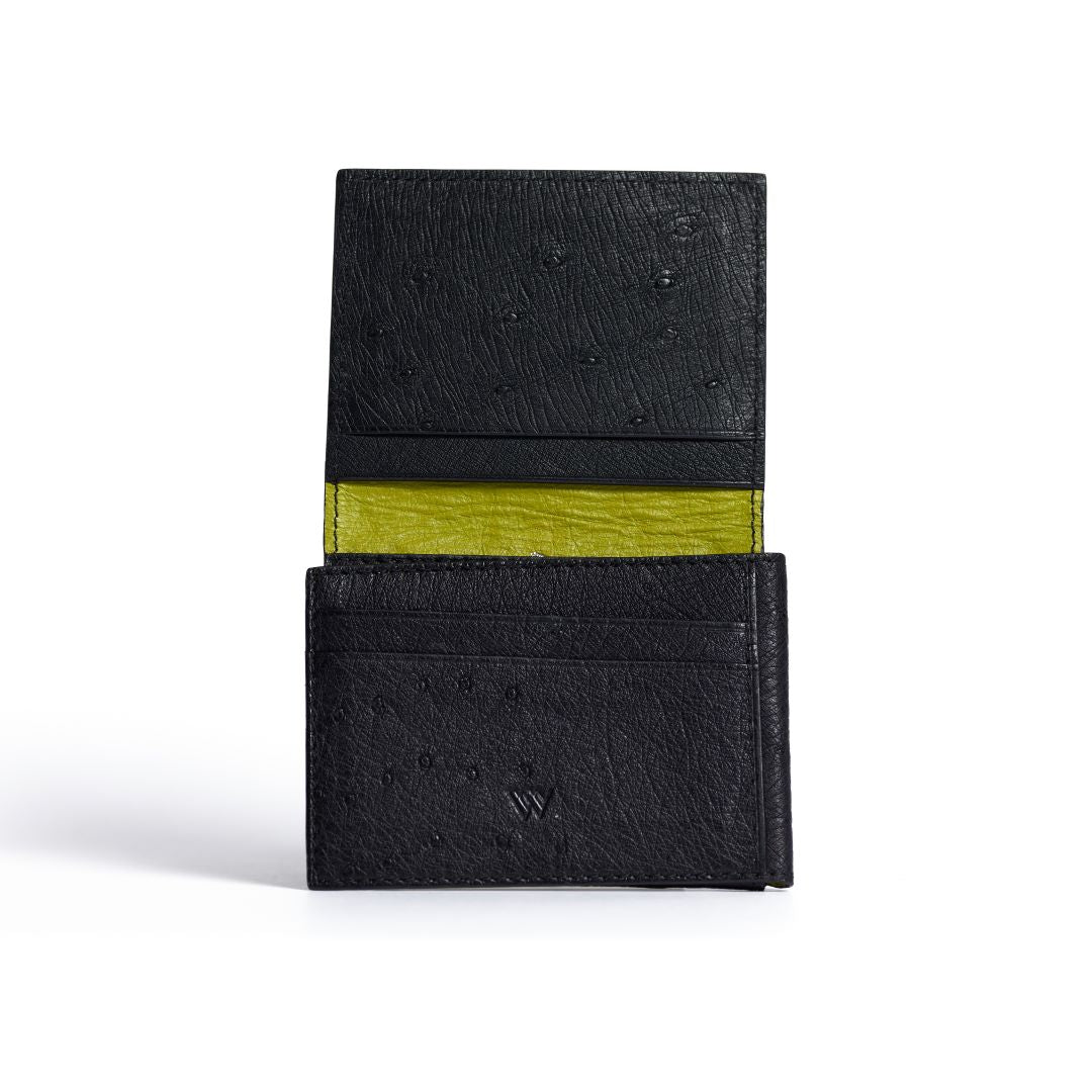 Montana — Black African Ostrich Quill Leather Trifold Wallet with RFID