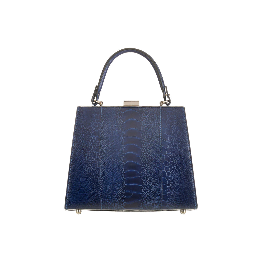 Blue textured handbag on a white background