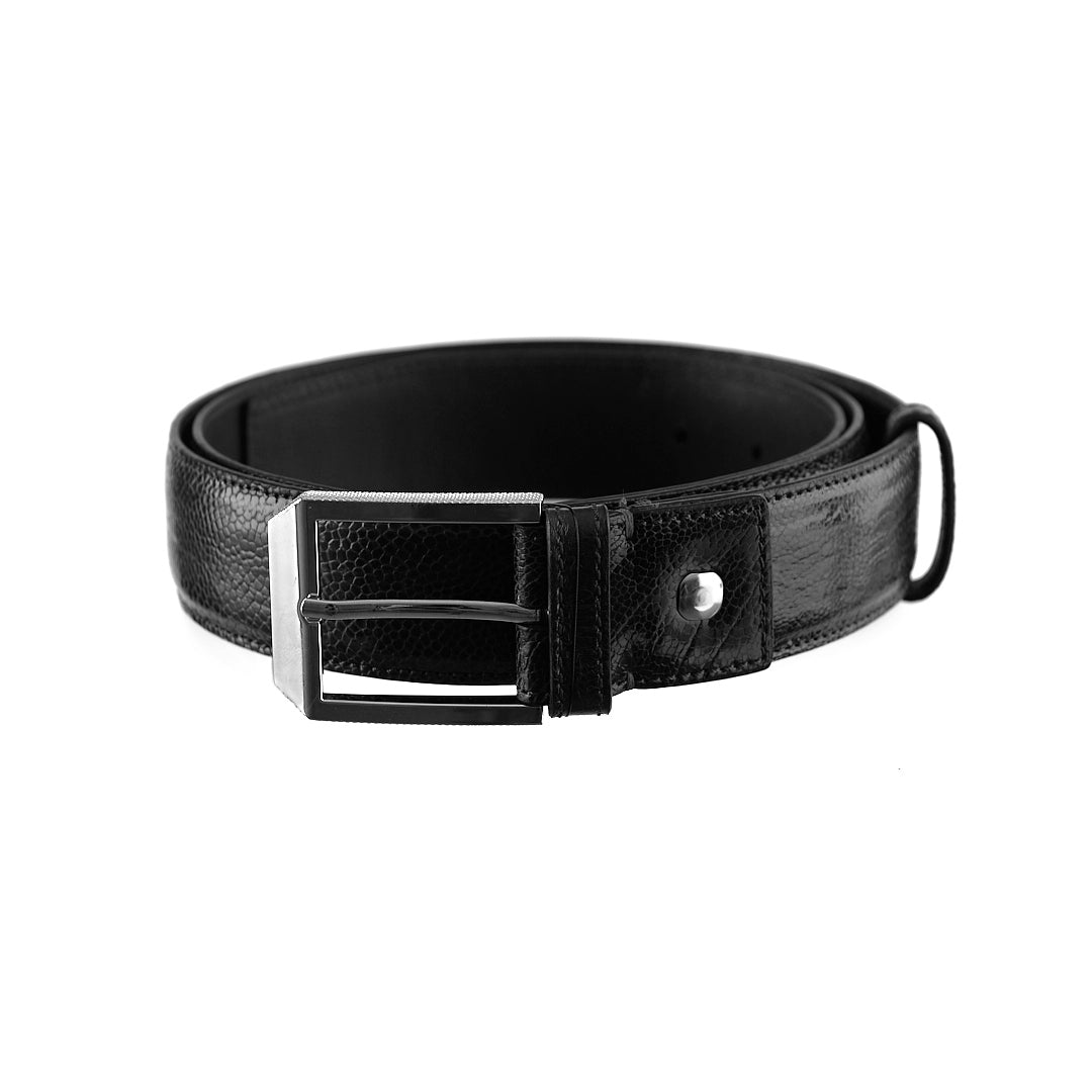 Men's 38mm Belt - Black Ostrich Leg Leather
