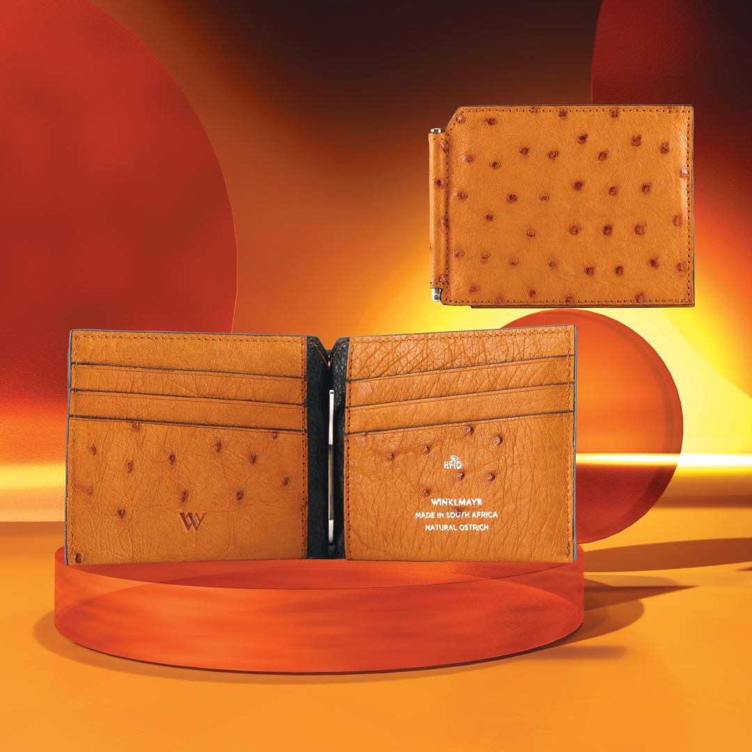 Texas — Black African Ostrich Quill Leather Wallet with Money Clip