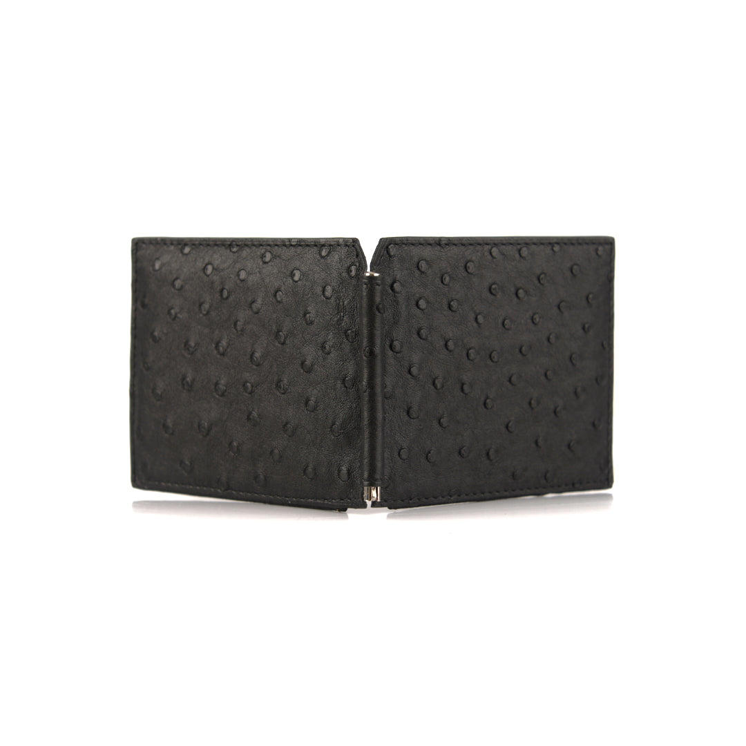 Texas — Black African Ostrich Quill Leather Wallet with Money Clip