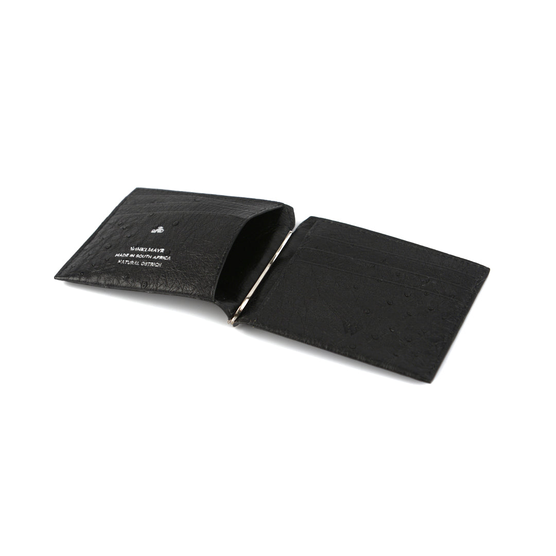 Texas — Black African Ostrich Quill Leather Wallet with Money Clip