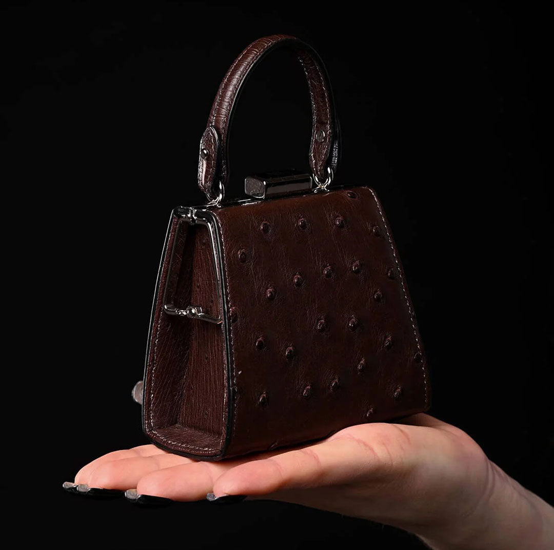 Vegas — Dark Brown African Ostrich Quill Leather Micro Bag